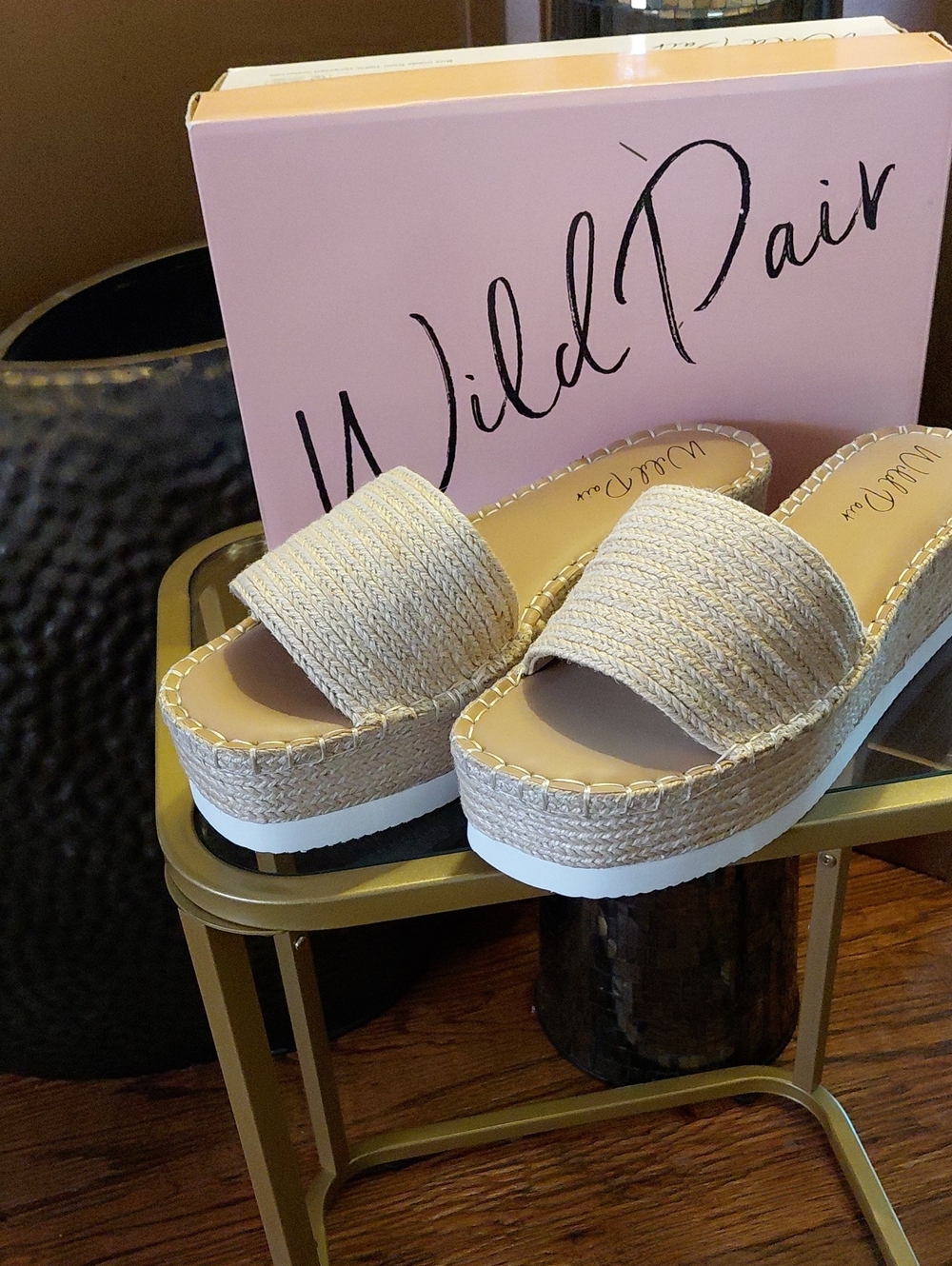 Wild Pair Beige Woven Platform Slide Sandals